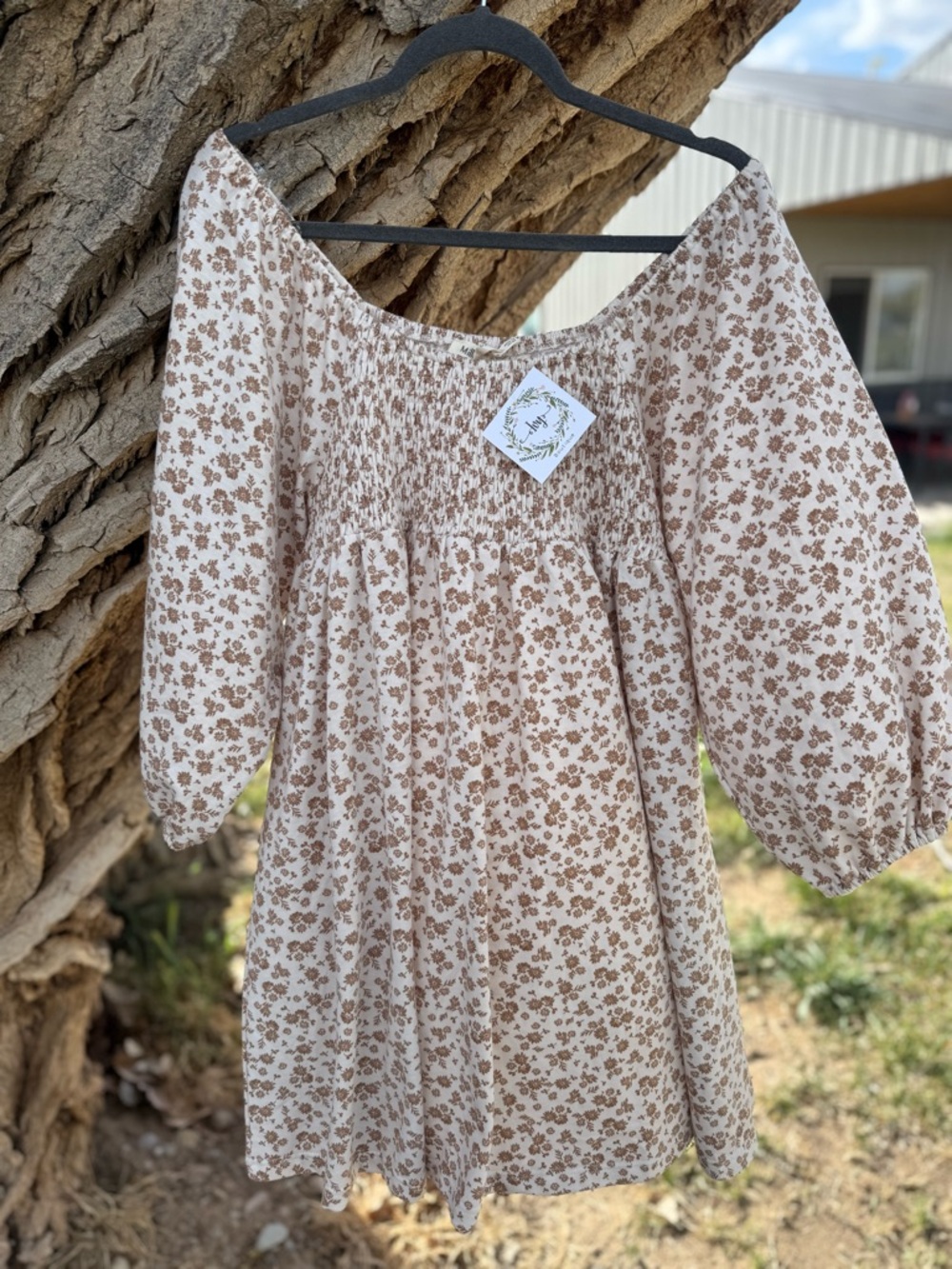 Millibon Cream Floral Smocked Babydoll Dress